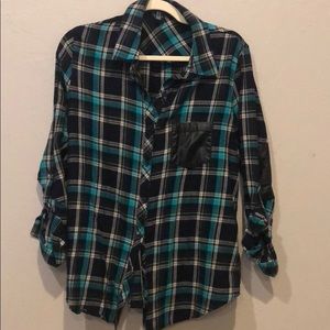 Black and emerald green plaid button down